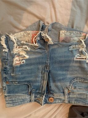 American Eagle Light Blue Denim Skirt with Distressed Detail